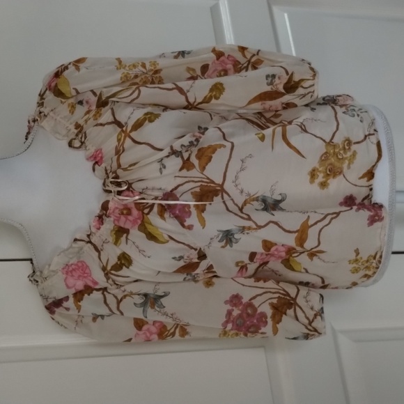 Telluride clothing Co. Women's medium cream floral blouse elbow sleeve - Picture 1 of 11